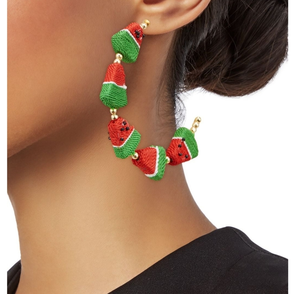 Kenneth Jay Lane Watermelon Hoop Earrings.